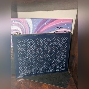 Tory Burch Navy Blue Lace Cutout Clutch Wristlet